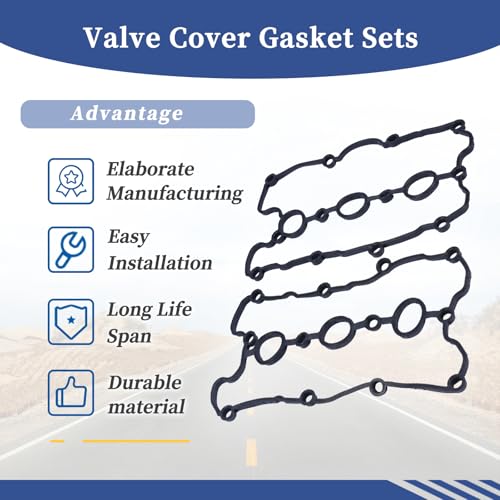Image of 2Pcs Left & Right Engine Valve Cover Gasket Set VS50865R VS50541 Compatible with Audi A4 A5 A6 A7 A8 Q5 Q7 S4 3.0L 3.2L V6 2008-2019│Volkswagen Touareg 2011-2015 06E103483Q 06E103484P