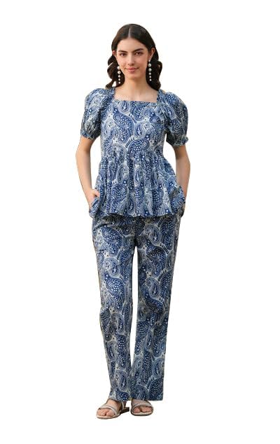 teehance Indigo Paisley Rayon Slub Printed Co-Ord Set-picture-45