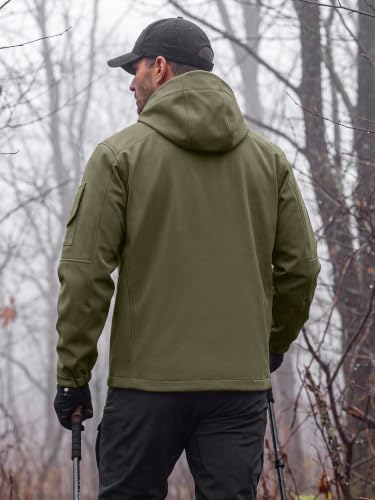 Image of FREE SOLDIER Men's Waterproof Softshell Jacket Fleece Lined Outdoor Jacket Tactical Military Hoodie Windbreaker