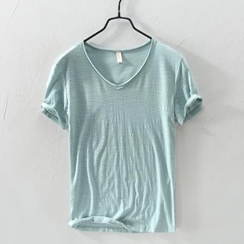 100% Cotton Mens V-Neck T-Shirts Loose Fit Summer Tops