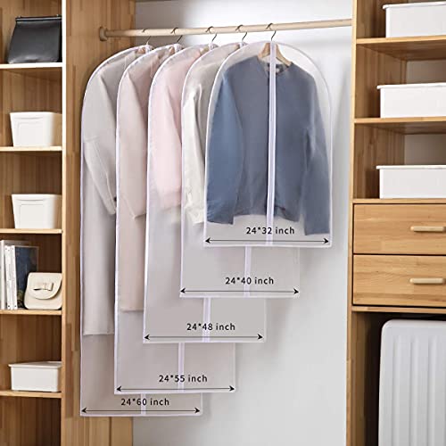 Perber Hanging Garment Bag, 60'' Dress Bags for Gowns Long (Set of 8), Clear Garment Covers, Full Zipper Long Dress Bag for Closet Storage and Travel - 24'' x 60''