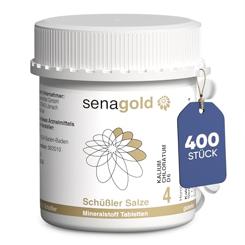 Senagold Schüssler Salze Nr. 4 - Kalium chloratum D6 – 400 Tabletten - Das Salz der Schleimhäute - gluten- & alkoholfrei - hergestellt nach Homöopathischem Arzneibuch in Deutschland