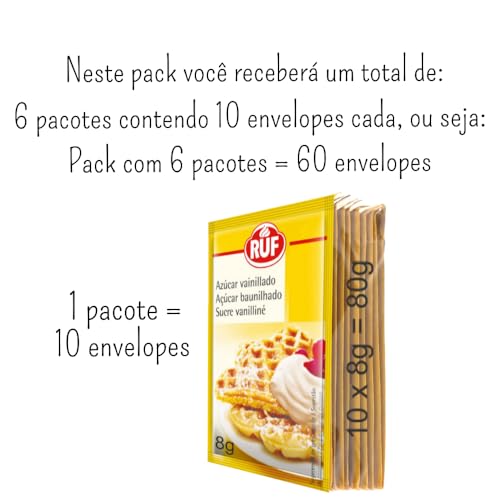 Pack Açúcar de Baunilha Ruf – contendo 6 pacotes de 80g cada – total 480g
