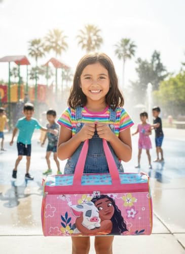 Image of Disney Moana Kids Duffle Bag 16.5 inch - Travel & Sports Bag with Zipper Pocket, Mesh Side Pockets & Shoulder Strap