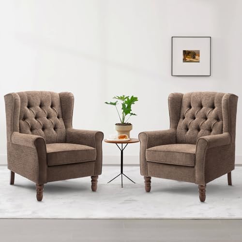 COLAMY Mid-Century Modern Living Room Accent Chair, Button Tufted Wingback with Thick Padded Seat, Upholstered Armchair, Fabric Sofa Arm Chair with Solid Wood Legs for Bedroom/Office/CafΓ©, Brown by COLAMY - Used condition - Image 6