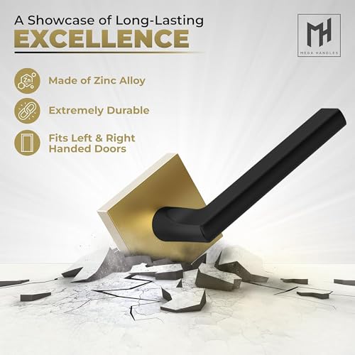 Image of Mega Handles Prime Dummy Lever, Door Handle for Closet or French Doors, Single Side Door Levers, Fits All Standard Door Sizes, Covered Screws Included - Satin Brass /Matte Black (2 Pack) 5 inch