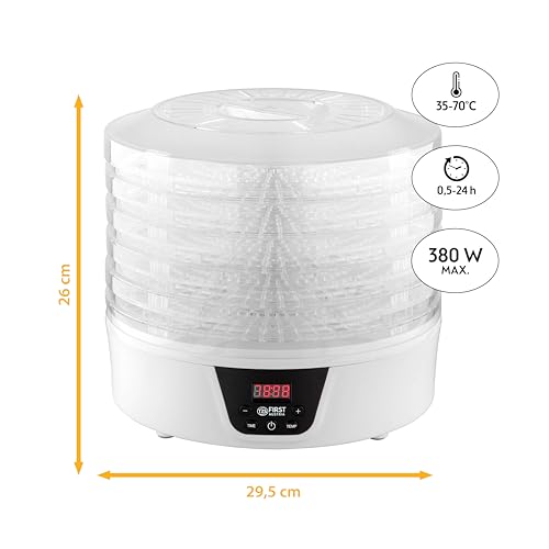 TZS First Austria Dörrautomat | Dörrgerät für Obst, Kräuter, Pilze & Fleisch | digital mit Timer & Temperaturregler 35-70°C | 5 Etagen, Einlageböden BPA frei, Dörrapparat mit Zeitschaltuhr – Bild 3