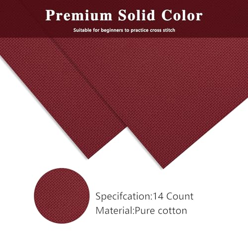 Image of Zhenqing 14CT Aida Cloth - 30x35 Inch Cross Stitch Fabric for Embroidery, Pre-Cut Needlework Material, Acid-Free, Durable Weave(Wine red)