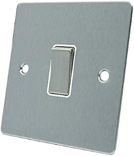 AET FSC1GSWIWS Satin Chrome Flat White Insert Metal Rocker Switch-10 Amp Single 1-Gang 2 Way Light Switch, 240 V