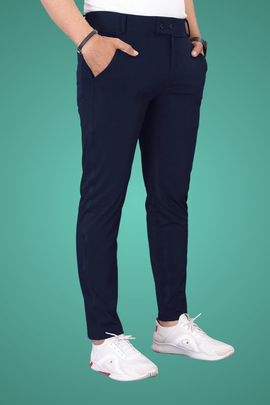 Men Slim Fit Lycra Blend Stretch Trouser| 2 Button Closure |Trousers with Side Pockets | Comfortable Casual & Formal Wear