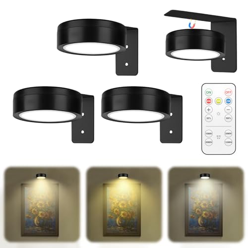 Confezione da 3 luci per quadri wireless - con telecomando, 3 temperature di colore della luce, luminosità regolabile, luci da parete LED magnetiche ricaricabili, luci per quadri da parete (tre colori