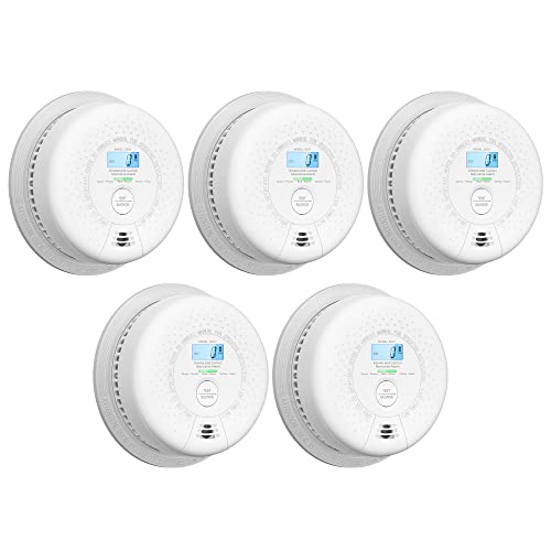 X-Sense Smoke Detector Carbon Monoxide Detector Combo, 10-Year Battery Smoke Detector with Display, 5-Pack Standalone Model (5-Pack)