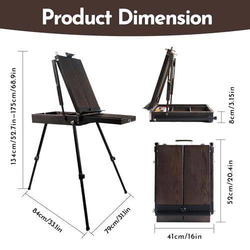 CONDA 70” French Easel with Aluminum Legs, Folding Sketch Painting Easel with Drawer, Tripod Easel Stand for Painting, Sketching, Display