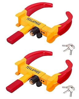 Tevlaphee Wheel Lock Set,Trailer Security Adjustable Anti Theft Trailer Wheel Lock for Car Camper Trailers SUV Boat Motorcycle Great Deterrent 2 Packs 6 Alike Keys