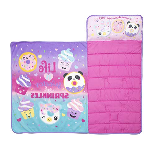 Funhouse Cupcake Emojis Kids Nap Mat Set – Includes Pillow and Fleece Blanket - Great for Girls Napping During Daycare, Preschool, or Kindergarten - Fits Toddlers and Young Children - Thumbnail 4