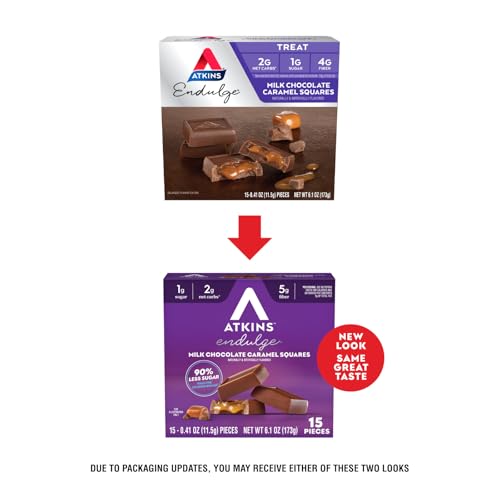 Image of Atkins Endulge Milk Chocolate Caramel Squares, Dessert Favorite, Good Source of Fiber, 1g Sugar, 90 Count