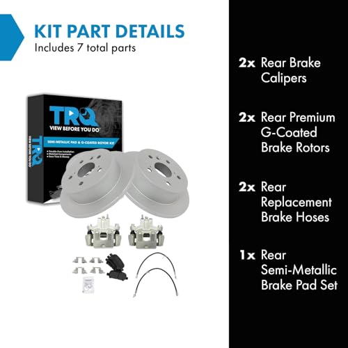 Image of TRQ Rear Brake Pad and Rotor Set Semi Metallic Coated Rotors Calipers Compatible with 2006-2007 Toyota Avalon 2006-2008 Solara