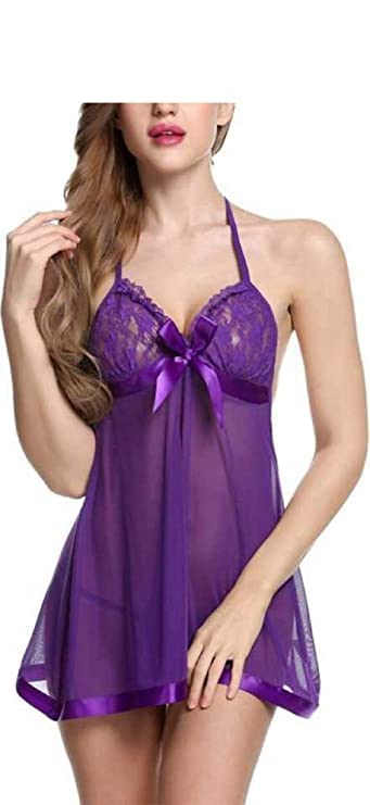 Image of LOURYN KOULYN Babydoll Nightwear Lingerie with Panty Short Transparent Nighty for Women Bra Panty Set for Women Baby Doll Night Dress Babydoll Lingerie for Honeymoon