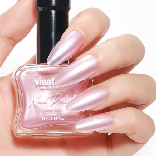 vieafenti Pearl Light Pink Nail Polish, Pearlescent Pink Nail Polish Quick Dry, Shiny Glossy Nails Lacquer, Fast Drying Fingernail for Women Girls Nail Art DIY