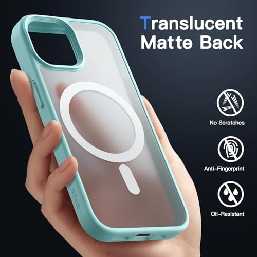 Image of JETech Magnetic Cover Case for iPhone 15 6.1-Inch Compatible with MagSafe, Translucent Matte Back Slim Shockproof Phone Cover (Bright Blue)