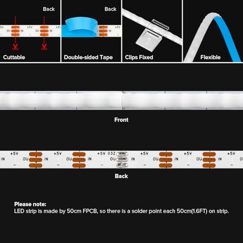 Tira de LED RGB 6.5FT BTF-LIGHTING FCOB WS2812B 160LED/m miniatura 4