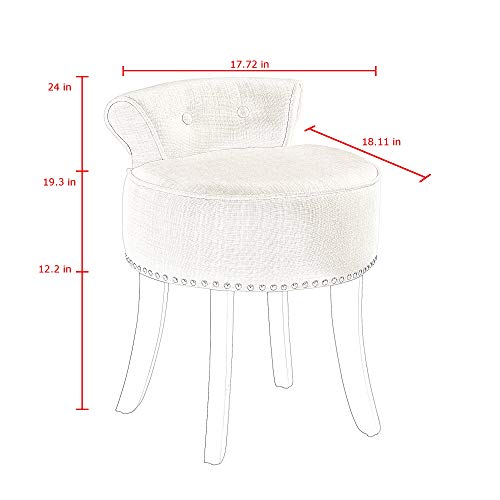 Inspired Home Taylor Velvet Contemporary Nail Head Trim Rolled Back Vanity Stool, Light Grey #TOP2