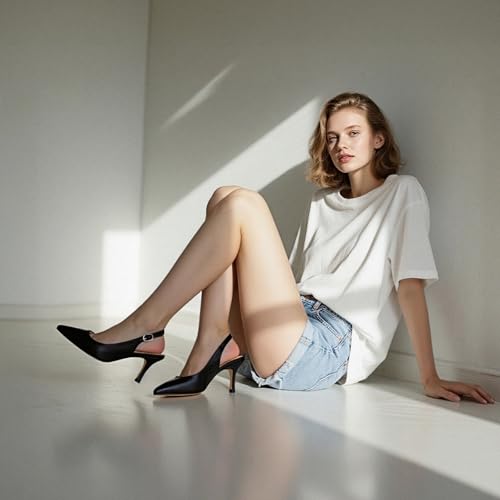 Image of JOY IN LOVE Slingback Kitten Heels for Women Closed Pointed Toe Pumps Dress Shoes
