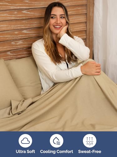 Image of Extra Deep Queen Sheet Set - 6 Piece Breathable & Cooling - Heathered Tan | Hotel Luxury Bed Sheets Set, Easy & Secure Fit, Ultra-Soft, Wrinkle & Fade Free, Comfy Sheets Set with Extra Deep Pockets