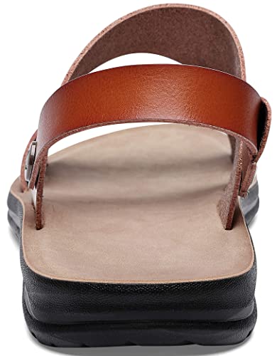 Huohuli Men's Sandals Leather Comfort Outdoor Slide Sandals Open Toe Slip-On Sandals Yellow&Brown 43 #TOP5