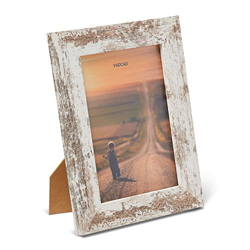 Vadcad Picture Frames 5X7 (6-Pack) - White Rustic Distressed Farmhouse Wooden Frame - Photo Frame With Acrylic Front Ready To Hang Or Stand #TOP1