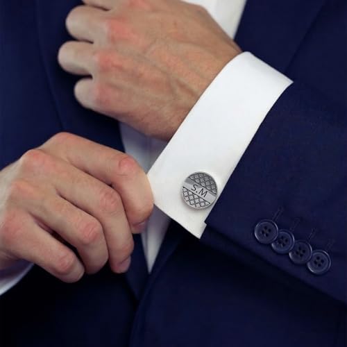 Image of TRUESILVER ACPL 925 Sterling Silver Personalized Customized Engraved Initial or Name Designer Cufflinks for Men, Boys, Fathers and Grand Father