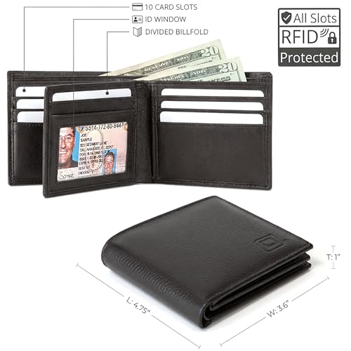Image of ID Stronghold Extra Capacity Bifold Wallet for Men - RFID Blocking Genuine Leather Wallet