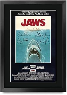HWC Trading A3 FR JAWS Movie Poster Cast Signed Gift FRAMED A3 Printed Autograph Film Rob Scheider Robert Shaw Richard Dreyfuss Gifts Print Photo Picture Display