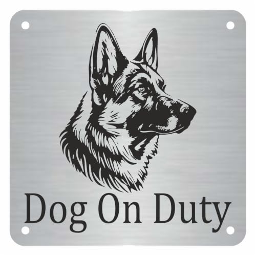 Image of Beware of Dog ZOUPLE Sign, German Shepherd, 6 inchx6 inch, Dual Mount, JSL Brand Steel, Laser Print