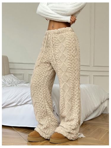 Women's Drawstring Low Waist Fuzzy Pants Straight Leg Casual Lounge Warm Pants4