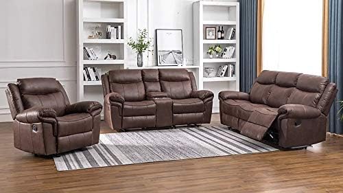 Grenoble 3 Piece Reclining Sofa Set in Brown Polished Fabric