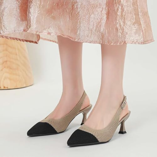 Womens Hollow Mesh Knitted Kitten Heels Slingback Work Pumps Comfortable Breathable Closed Pointed Toe Stylish Dressy Party Formal Shoes4