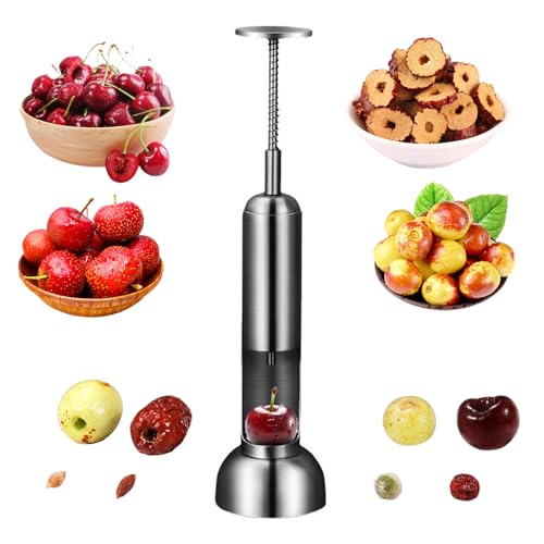 JasCherry Premium Deshuesador de Cerezas y Aceitunas Dátiles Rojos Espino Blanco Acero Inoxidable, Descorazonador de Frutas Duradero, Práctica Herramienta Manual con Muelle