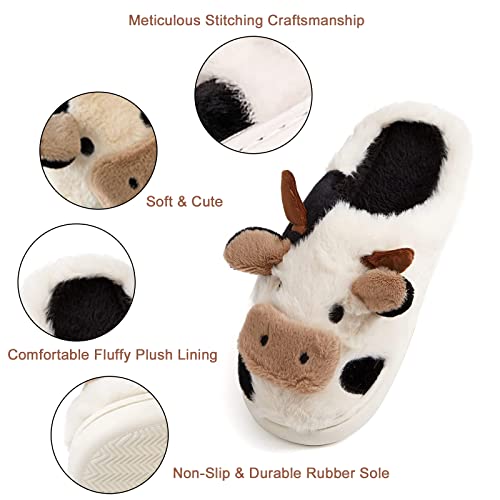 Cow Slippers for Women,Cartoon Animal Fuzzy Slippers,Winter Warm Women's House Slippers,Anti-Slip Indoor Outdoor for Man Wrap Heel4