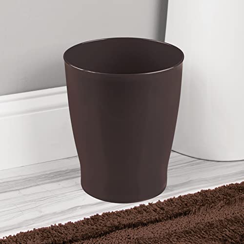 Image of mDesign Round Plastic Bathroom Garbage Can, 1.25 Gallon Wastebasket, Garbage Bin, Trash Can for Bathroom, Bedroom, and Kids Room - Small Trash Can - Fyfe Collection - Dark Brown