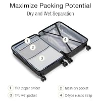 KYME Carry On Luggage 22x14x9 Airline Approved Hardshell Carry On Suitcases with Wheels Travel Rolling 20 Inch Luggage with Cup Holder for Men Women,Carry-on Black — image 3