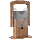 Annie & Mia Design Premium Acacia Wood Bagel Slicer, Stainless Steel Blade, Bagel Cutter with Safety Shield and Safe Grip