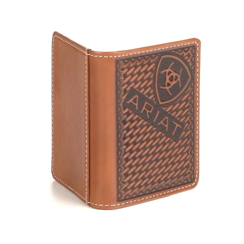 ARIAT Western Wallet Mens Bifold Sunburst Basketweave Brown A35569022