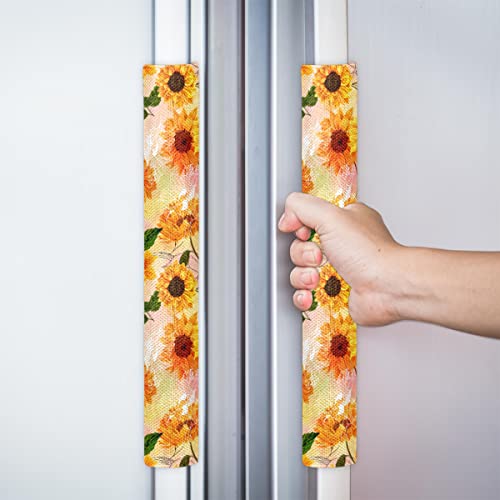 Image of Pardick Refrigerator Door Handle Covers Set of 2 Sunflower Flower Floral Washable Fridge Dishwasher Mocrowave Oven Door Decor Protector Handle Cover Keep Your Kitchen Appliance Clean from Food Stains