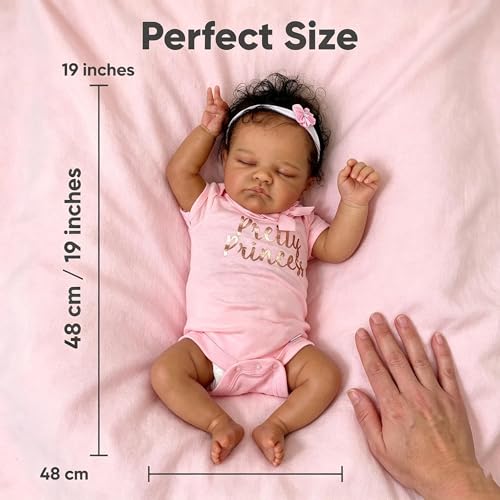 Muñeca Reborn Bebé Birracial Negra 48 cm Realista miniatura 3