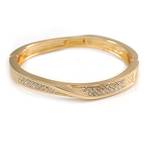 Bracelet jonc torsadé cristal transparent Avalaya taille M/L à charnière élégant