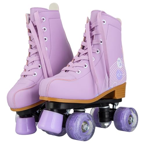 MEIGLQEA Roller Skates for Girls and Women, Cozy PU Leather Pink Purple Light Up Roller Skates, Indoor Outdoor Roller Skates for Youth Beginner Girls Ages 8-12 (32-Youth 1,Purple) by MEIGLQEA - Image 4