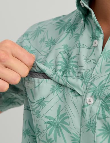 Image of HUK Men's Tide Point Kc Scott Original Artwork Short Sleeve Shirt, Fishing Button Down