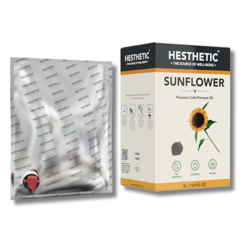 Image of HESTHETIC Cold Pressed Sunflower Oil 5L Bag-in-Box Family Pack | Unrefined Food-Grade Cooking Oil, Light Neutral Flavour, High in Vitamin E | Daily Indian Cooking, Baking & Salads
