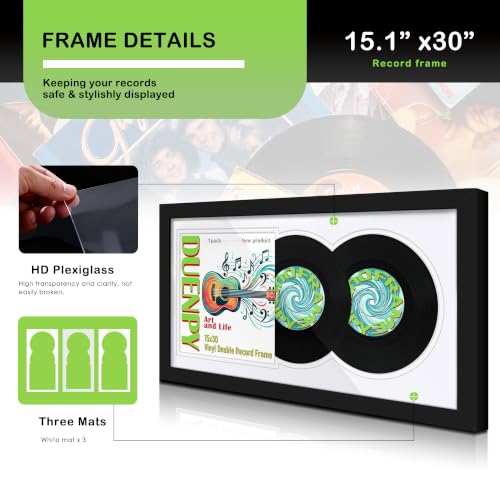 Image of DUENPY 15.1x30 Vinyl Frame For 12.5x12.5 Cover White Mat | Displays 12.5x12.5 Album Cover Art, Supports Wall Mounting For Home Music-Themed Wall Decor.